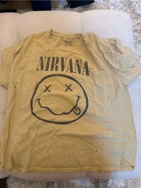 NIRVANA Distressed Mustard Yellow Smile Tee